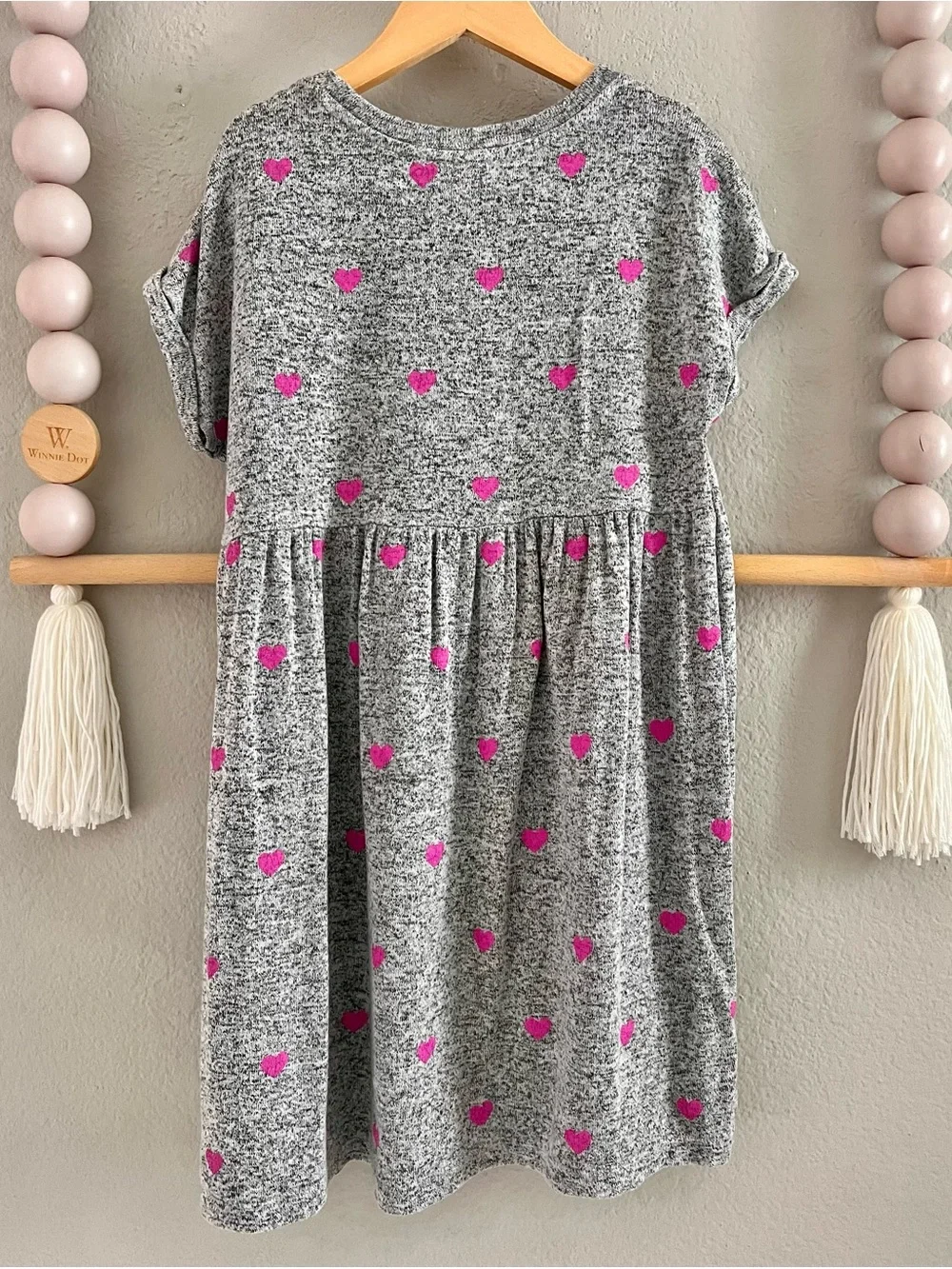 GAP Gray Knit Dress with Hot Pink Heart Print